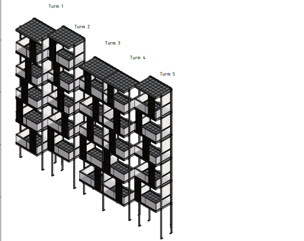 Werkplanung der Balkontürme - Umsetzung als 4-Stützen bzw. 6-Stützen-Version
