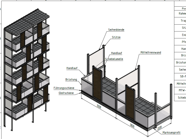 Werkplanung der Balkontürme - Umsetzung als 4-Stützen bzw. 6-Stützen-Version3
