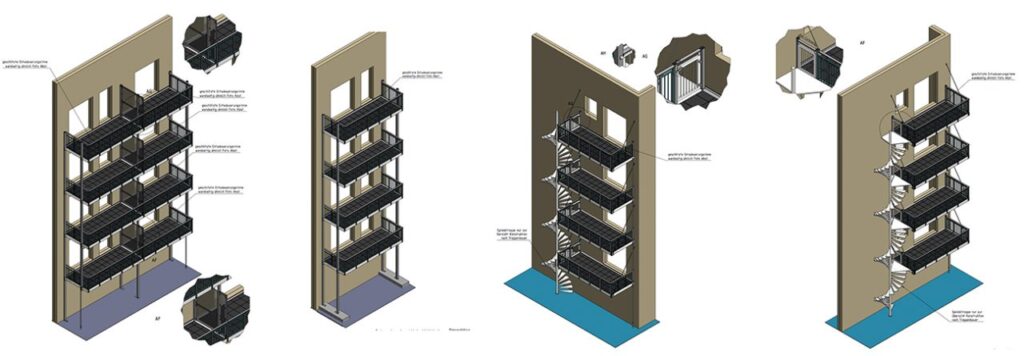 Zeichnung Planung Anbaubalkone frei tragende Balkone Hannover Wedekindstr