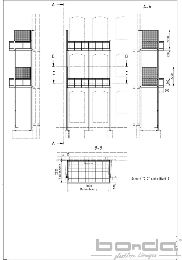 Zeichnung_Werkplanung_Balkone_bonda-balkonbau-balkonanbau-aluminiumbalkon-glasbau-balkonmontage_Bielefeld-Ravensberger-Strasse