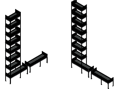 Werkplanung BONDA – 3D-Modelle Isometrie der Balkontürme Balkone auf Stützen und Freitragende Balkone 2
