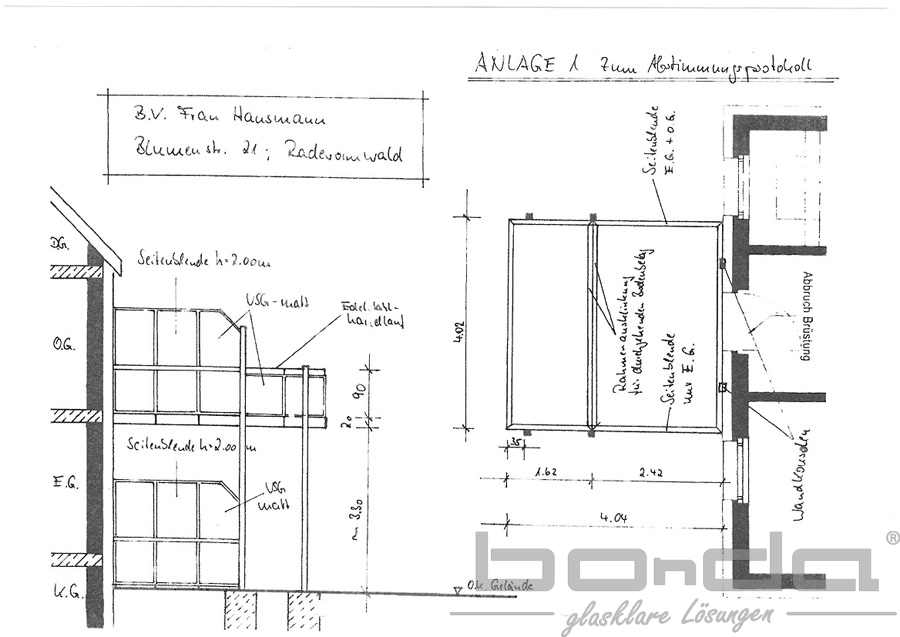 Zeichnung Balkonbau Einfamilienhaus blumenstrasse